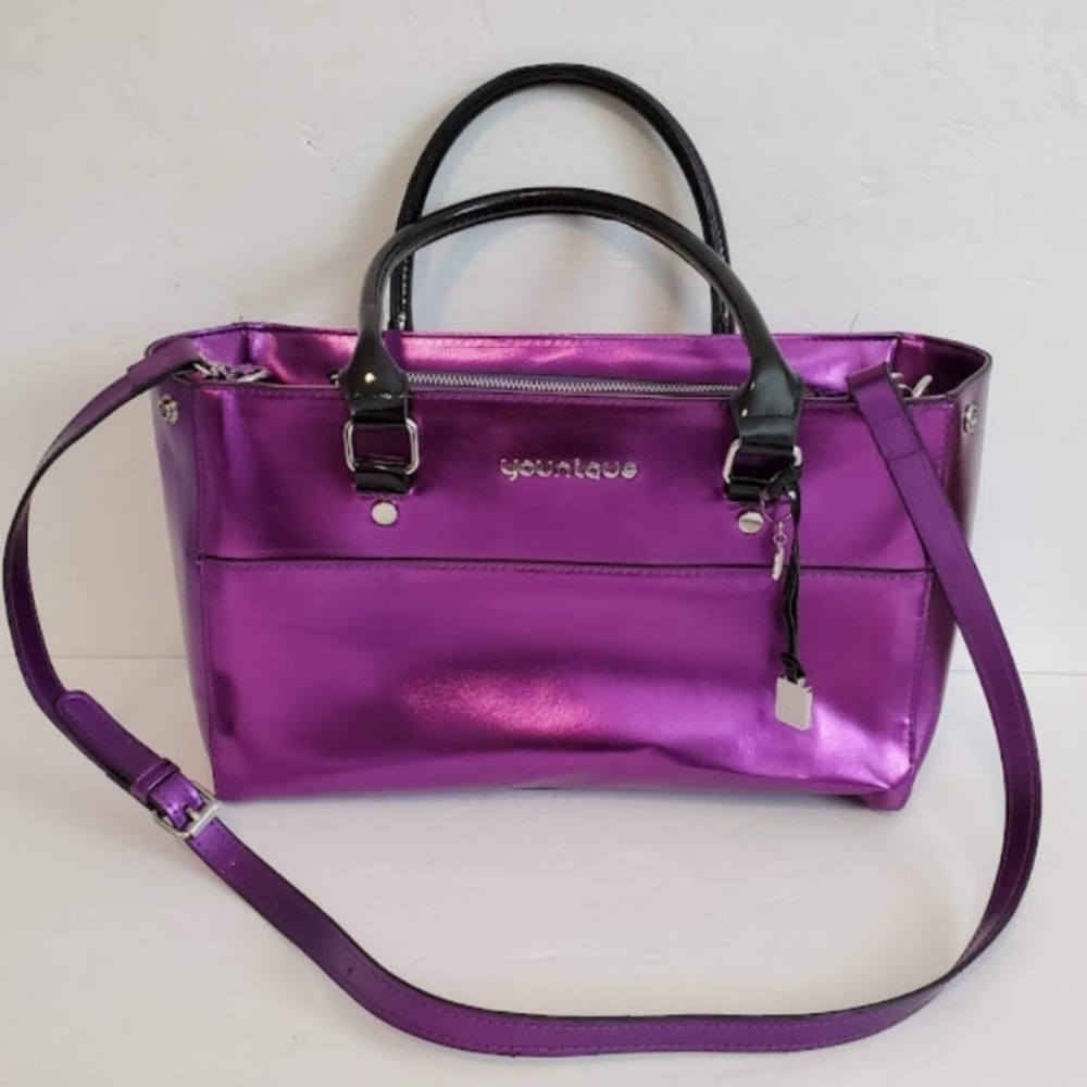 Younique Purple Metallic Cosmetic Make Up Shoulder Bag Purse.